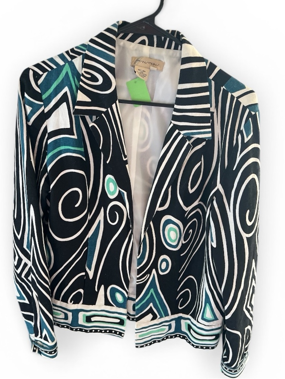 Z Abstract Swirl Print Women's Jacket in Black & Teal 10